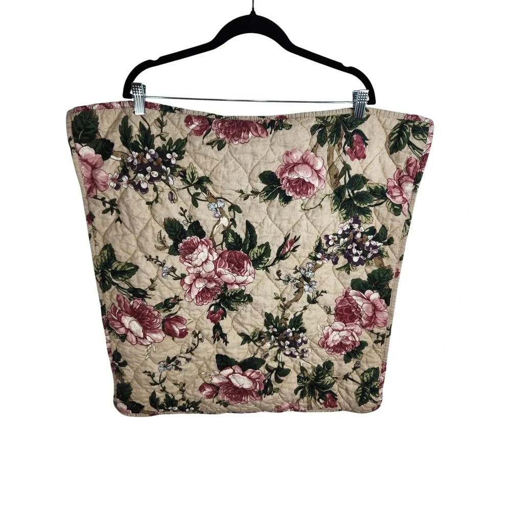 Pottery Barn Euro And Standard Shams Beige Pink Floral Quilted Cotton Linen
